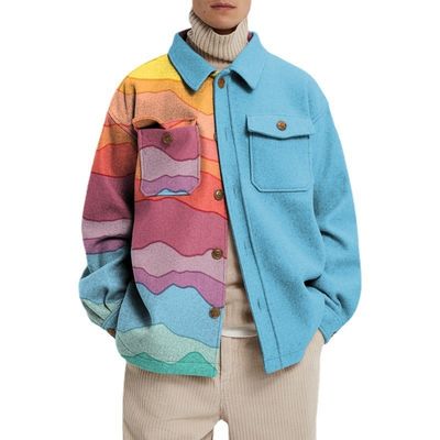 Cappotto a maniche lunghe da uomo con disegni geometrici colorati e tessuto
