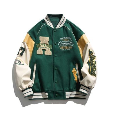 Vintage Spliced Lettera Creativa ricamo Stand Collare Costume da baseball per giacche da uomo