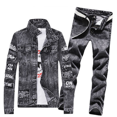 Abiti da ginnastica da esterno da uomo Giacche a petto singolo con materiale misto poliestere/denim