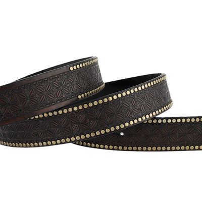 Unisex Vintage Cow Head Embossed PU Leather Belt con buccia di fissaggio Western Rivet Belt