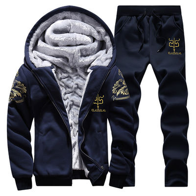100% poliestere maniche lunghe uomo spessito con cappuccio due pezzi set per sport invernali