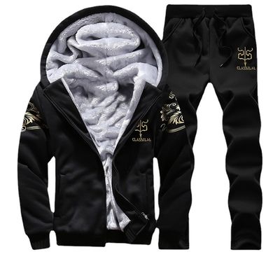 100% poliestere maniche lunghe uomo spessito con cappuccio due pezzi set per sport invernali