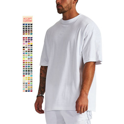 T-shirt da uomo pesante in cotone 100% oversize bianca collo finto peso pesante multi-colore