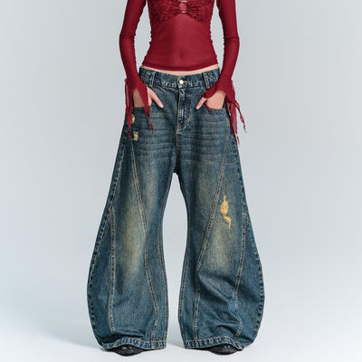 Streetwear Moda Y2K Stile Larghe gambe rette Fit Jeans denim con decorazione a buco