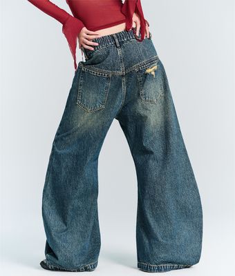 Streetwear Moda Y2K Stile Larghe gambe rette Fit Jeans denim con decorazione a buco