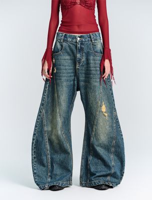 Streetwear Moda Y2K Stile Larghe gambe rette Fit Jeans denim con decorazione a buco