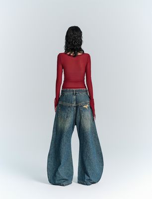 Streetwear Moda Y2K Stile Larghe gambe rette Fit Jeans denim con decorazione a buco