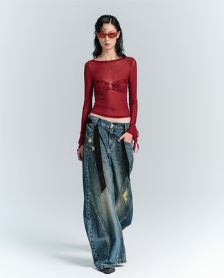 Streetwear Moda Y2K Stile Larghe gambe rette Fit Jeans denim con decorazione a buco