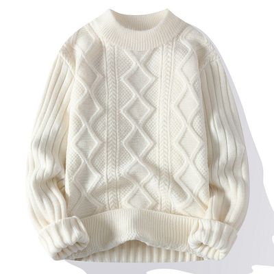 Pullover da collo per uomini a maglia con tessuti spessi e patchwork in inverno