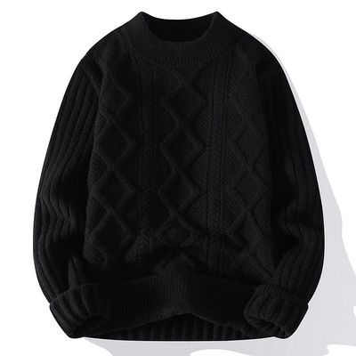 Pullover da collo per uomini a maglia con tessuti spessi e patchwork in inverno