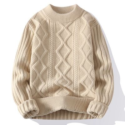 Pullover da collo per uomini a maglia con tessuti spessi e patchwork in inverno