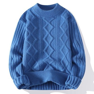 Pullover da collo per uomini a maglia con tessuti spessi e patchwork in inverno