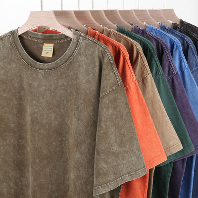 280g pesante retro lavato in difficoltà maglietta a maniche corte uomo cotone sciolto Mezza manica Top
