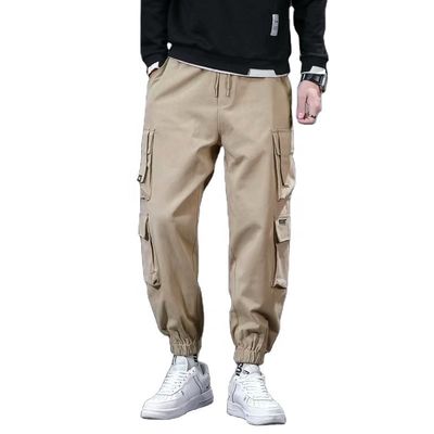 XMAMLON Logo personalizzato Pantaloni da carico maschile con cintura a corda e tessuto in poliestere/cotone