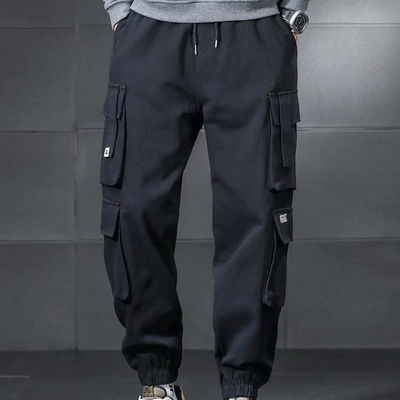 XMAMLON Logo personalizzato Pantaloni da carico maschile con cintura a corda e tessuto in poliestere/cotone