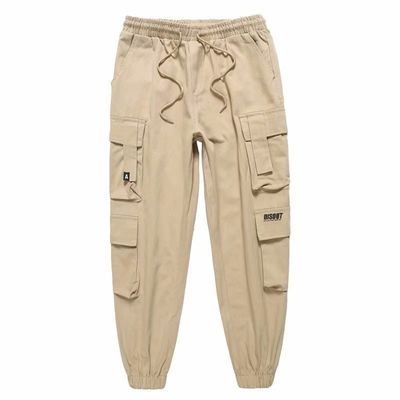 XMAMLON Logo personalizzato Pantaloni da carico maschile con cintura a corda e tessuto in poliestere/cotone