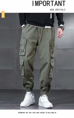 XMAMLON Logo personalizzato Pantaloni da carico maschile con cintura a corda e tessuto in poliestere/cotone