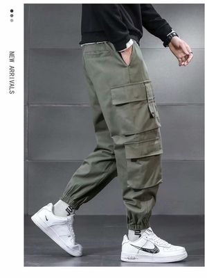 XMAMLON Logo personalizzato Pantaloni da carico maschile con cintura a corda e tessuto in poliestere/cotone