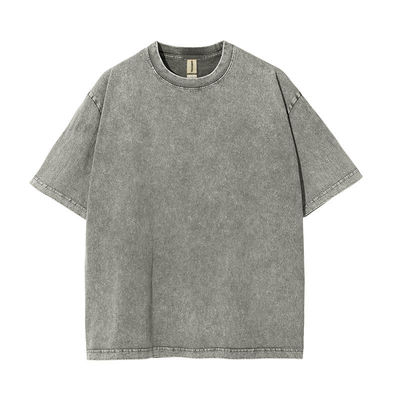 250g di cotone T-shirt retro con manica corta lavata con logo personalizzato