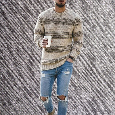No Needle Detection Pullover a righe maschile per abbigliamento casual 2023 Collo rotondo Top a maglia