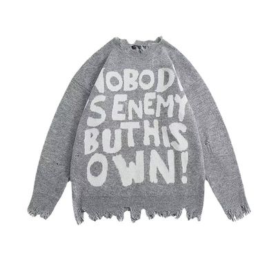 Uomo spessore standard collo rotondo abbigliamento a maglia cappotto con lettere maglietta a forma sciolta