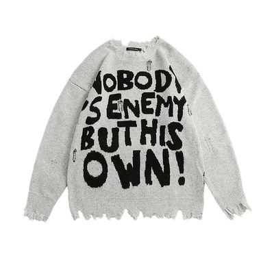 Uomo spessore standard collo rotondo abbigliamento a maglia cappotto con lettere maglietta a forma sciolta