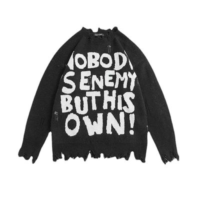 Uomo spessore standard collo rotondo abbigliamento a maglia cappotto con lettere maglietta a forma sciolta