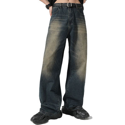 Supporto 7 giorni Tempismo di ordinazione campione 2023 Vintage Distressed Wide-Leg Mop Jeans per uomini