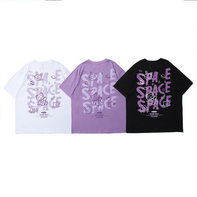 T-shirt da uomo unisex a manica corta Lettera di cartone animato di cotone Stampa con tessuto traspirante