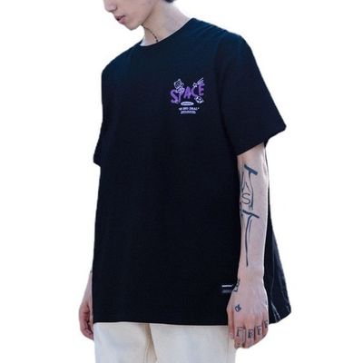 T-shirt da uomo unisex a manica corta Lettera di cartone animato di cotone Stampa con tessuto traspirante