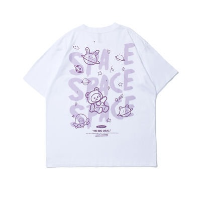 T-shirt da uomo unisex a manica corta Lettera di cartone animato di cotone Stampa con tessuto traspirante