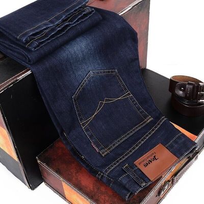 Spessore stretch jeans maschile tubo rigido sciolto cintura alta taglia più lavaggio casual lavaggio sabbia