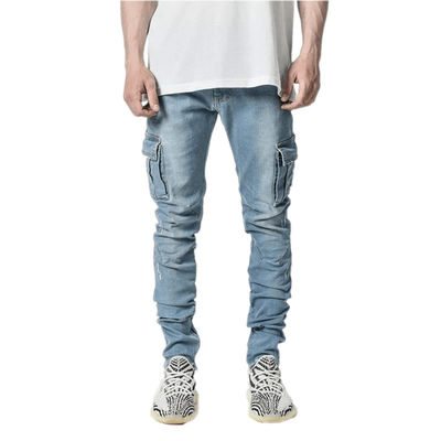 Cargo maschile Jeans magri con tasche laterali Pantaloni denim secchi veloci