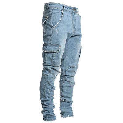 Cargo maschile Jeans magri con tasche laterali Pantaloni denim secchi veloci