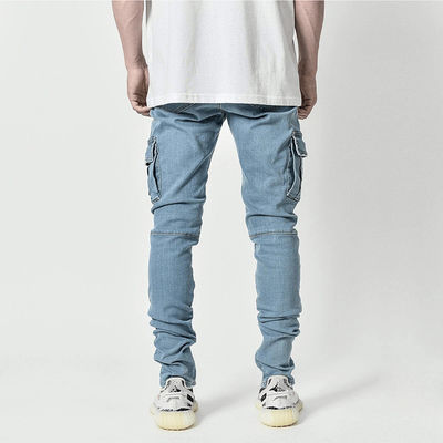 Cargo maschile Jeans magri con tasche laterali Pantaloni denim secchi veloci