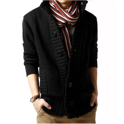 Pullover da uomo con colletto a piedi, autunno-inverno, con ago spessa e fibbia a petto singolo