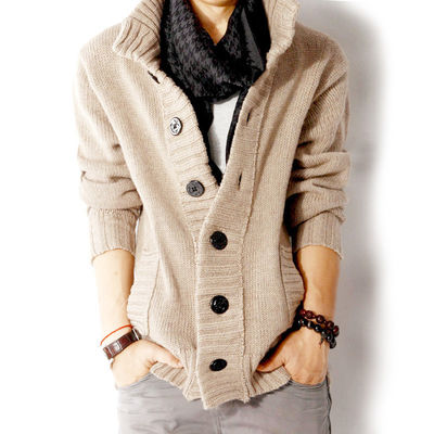 Pullover da uomo con colletto a piedi, autunno-inverno, con ago spessa e fibbia a petto singolo
