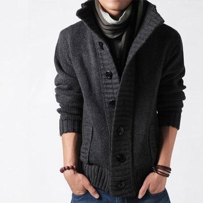 Pullover da uomo con colletto a piedi, autunno-inverno, con ago spessa e fibbia a petto singolo