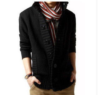 Pullover da uomo con colletto a piedi, autunno-inverno, con ago spessa e fibbia a petto singolo