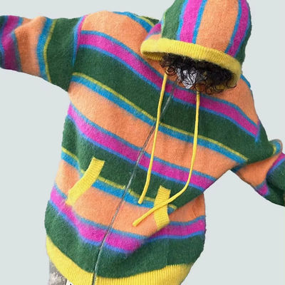Disegni maschi Casual Striped Zip-up Hooded Cardigan a maglia di XMAMLON RTS