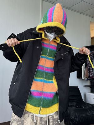 Disegni maschi Casual Striped Zip-up Hooded Cardigan a maglia di XMAMLON RTS