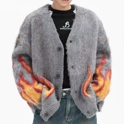 Computer a maglia Fiamma invernale Jacquard V-collo Maglione maschile per il comfort casual