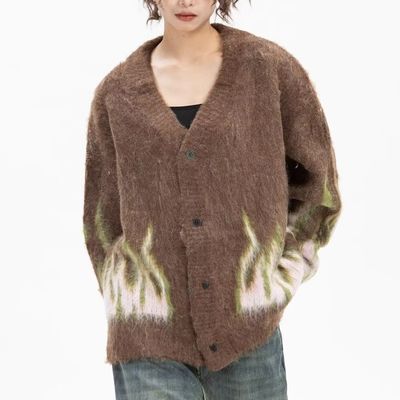 Computer a maglia Fiamma invernale Jacquard V-collo Maglione maschile per il comfort casual