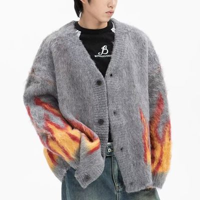 Computer a maglia Fiamma invernale Jacquard V-collo Maglione maschile per il comfort casual