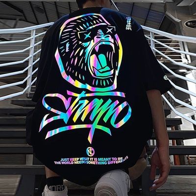 Logo personalizzato Hip Hop stile T-shirt a fluorescenza riflettente UV