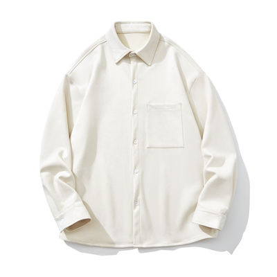 Uomo Inverno 2023 Camicia a manica lunga a colori solidi con tasche e stile a forma libera