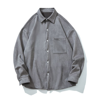 Uomo Inverno 2023 Camicia a manica lunga a colori solidi con tasche e stile a forma libera