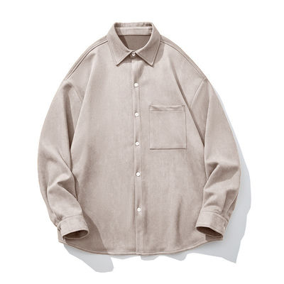 Uomo Inverno 2023 Camicia a manica lunga a colori solidi con tasche e stile a forma libera