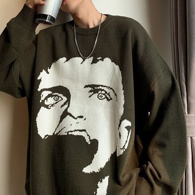 Pullover d'autunno di lana standard Pullover da uomo a misura Jacquard Cartone animato a maglia