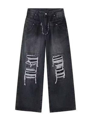 Hip Hop maschile doppia vita jeans denim impilati pantaloni articoli in magazzino